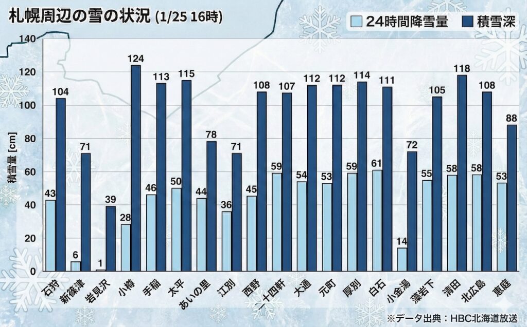 2026年1月25日の札幌市のドカ雪のデータ
