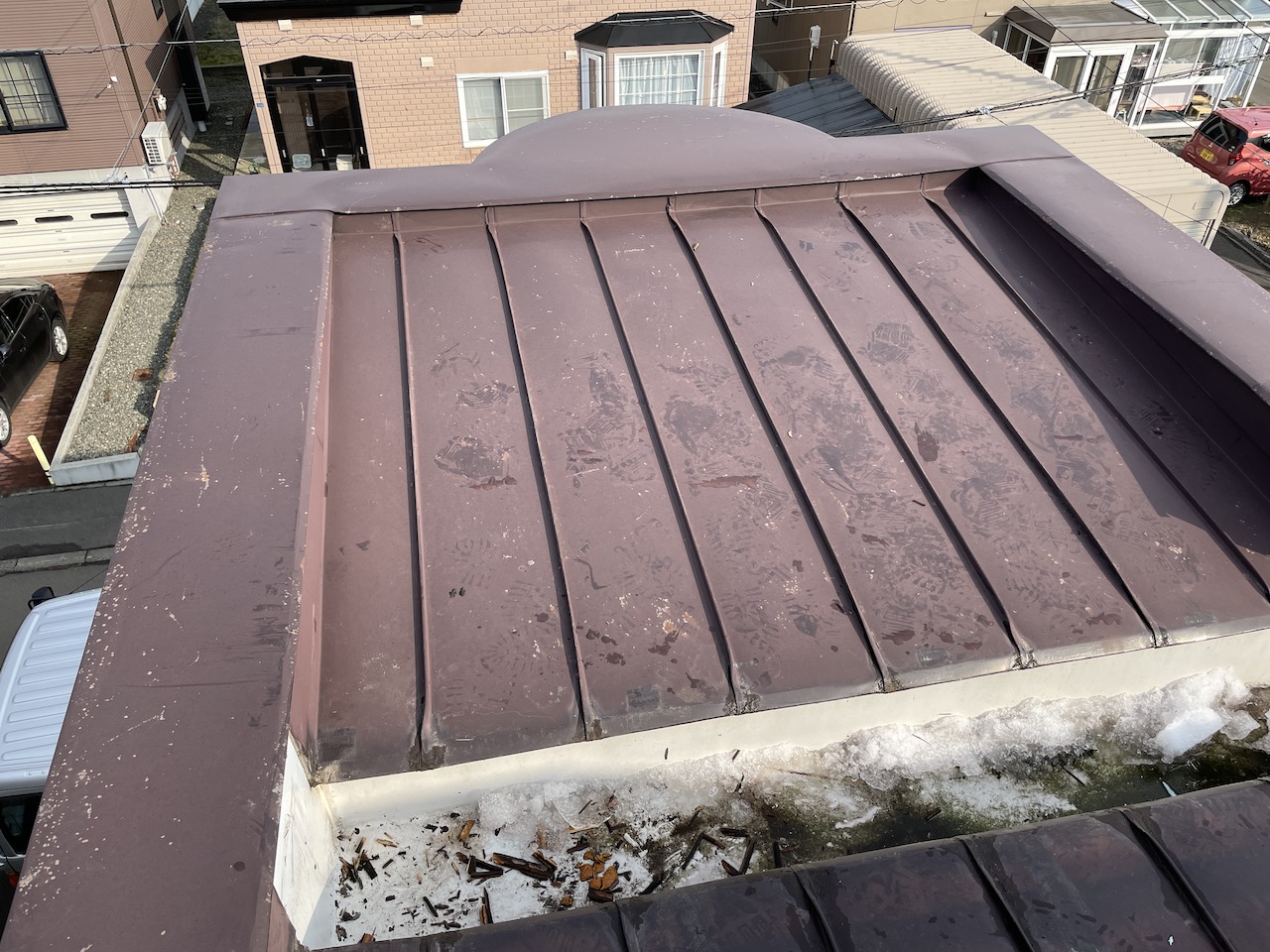 スノーダクト屋根 施工前 水たまり 凍結リスク